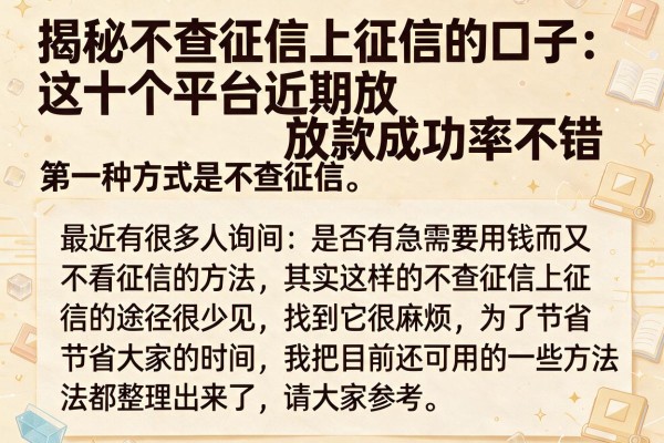 揭秘不查征信上征信的口子:这十个平台近期放款成功率不错