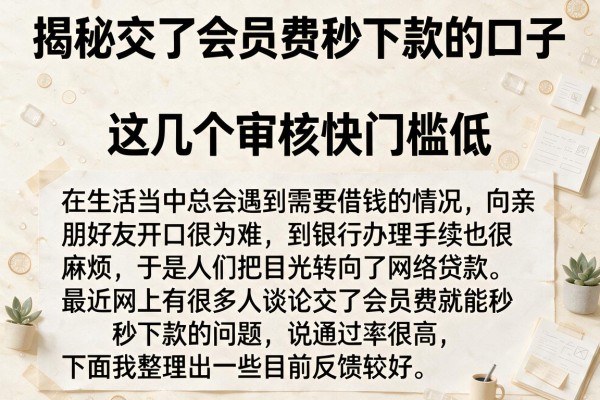 揭秘交了会员费秒下款的口子，这几个审核快门槛低