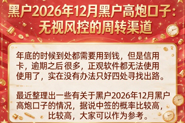 黑户2026年12月黑户高炮口子：无视风控的周转渠道