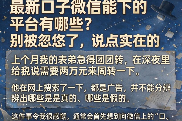 最新口子微信能下的平台有哪些？别被忽悠了，说点实在的