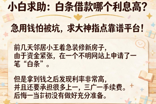 小白求助：白条借款哪个利息高？急用钱怕被坑，求大神指点靠谱平台！