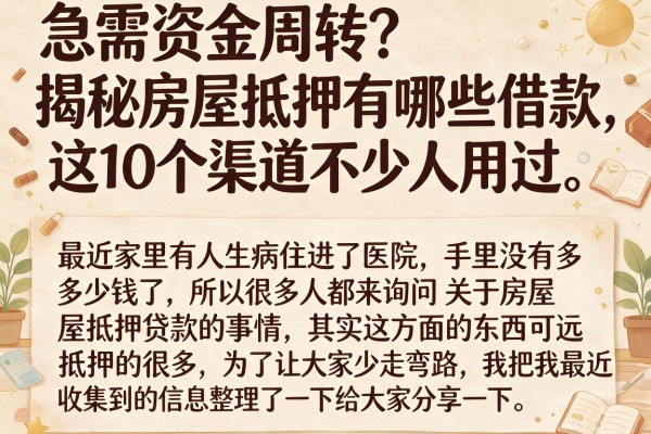 急需资金周转？揭秘房屋抵押有哪些借款，这10个渠道不少人用过