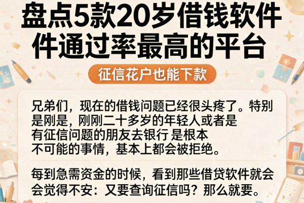 盘点5款20岁借钱软件通过率最高的平台，征信花户也能下款