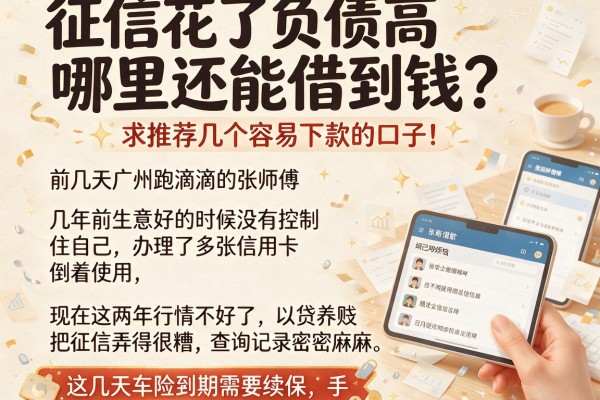 征信花了负债高哪里还能借到钱？求推荐几个容易下款的口子！