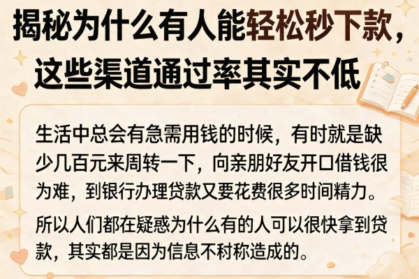 揭秘为什么有人能轻松秒下款，这些渠道通过率其实不低