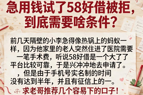 急用钱试了58好借被拒，到底需要啥条件？求老哥推荐几个容易下的口子！