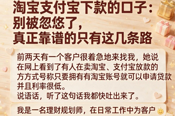淘宝支付宝下款的口子：别被忽悠了，真正靠谱的只有这几条路