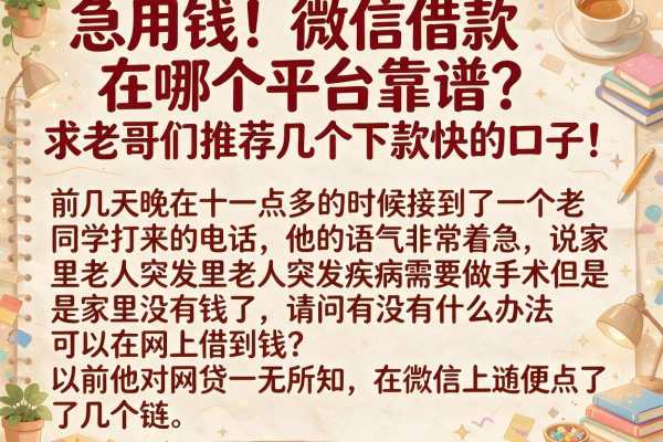 急用钱！微信借款在哪个平台靠谱？求老哥们推荐几个下款快的口子！