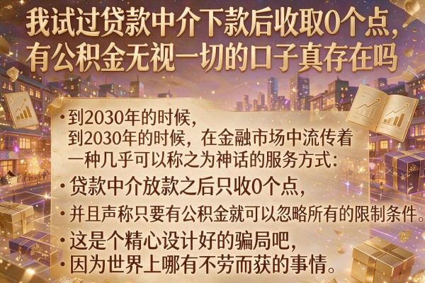 我试过贷款中介下款后收取0个点，有公积金无视一切的口子真存在吗
