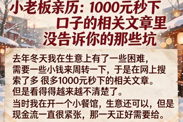 小老板亲历：1000元秒下口子的相关文章里没告诉你的那些坑