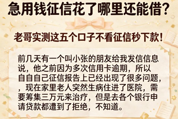 急用钱征信花了哪里还能借？老哥实测这五个口子不看征信秒下款！