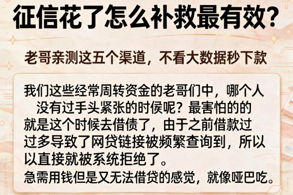 征信花了怎么补救最有效？老哥亲测这五个渠道，不看大数据秒下款