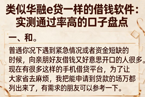 类似华融e贷一样的借钱软件：实测通过率高的口子盘点