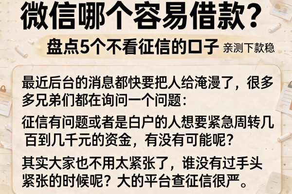 微信哪个容易借款？盘点5个不看征信的口子，亲测下款稳