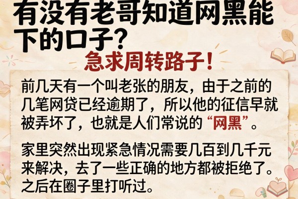 有没有老哥知道网黑能下的口子？急求周转路子！