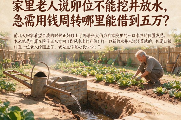 家里老人说卯位不能挖井放水，急需用钱周转哪里能借到五万？