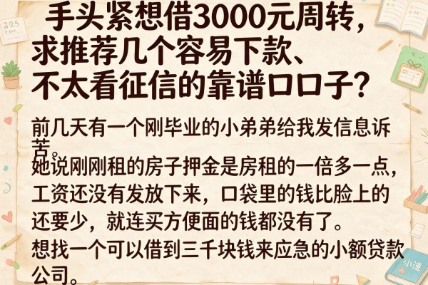 手头紧想借3000元周转，求推荐几个容易下款、不太看征信的靠谱口子？