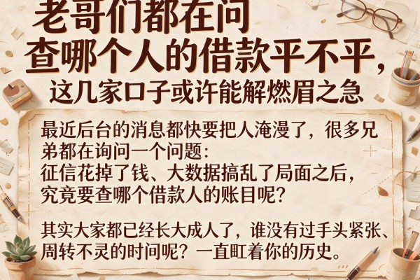 老哥们都在问查哪个人的借款平不平，这几家口子或许能解燃眉之急