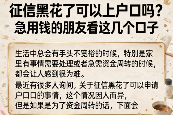 征信黑花了可以上户口吗？急用钱的朋友看这几个口子
