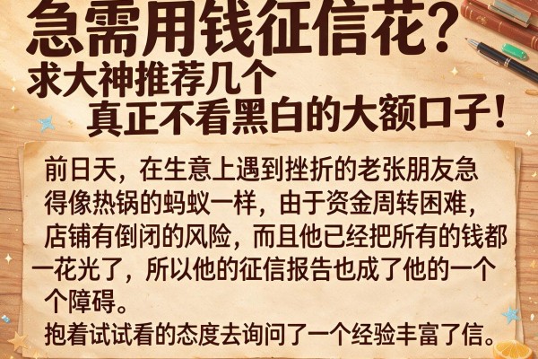急需用钱征信花？求大神推荐几个真正不看黑白的大额口子！