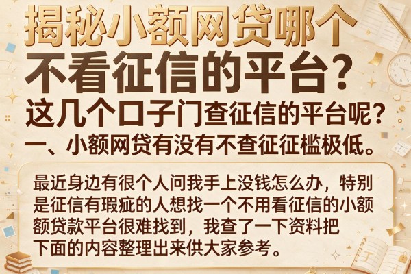 揭秘小额网贷哪个不看征信的平台，这几个口子门槛极低