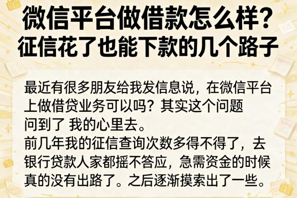 微信平台做借款怎么样？征信花了也能下款的几个路子