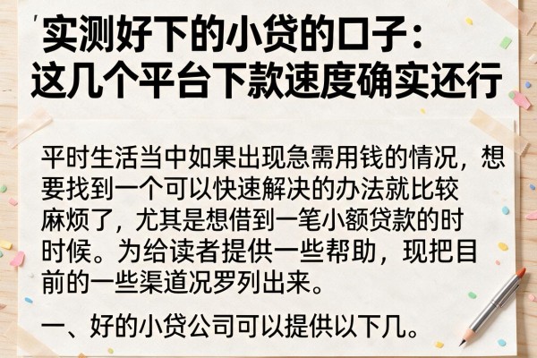 实测好下的小贷的口子：这几个平台下款速度确实还行