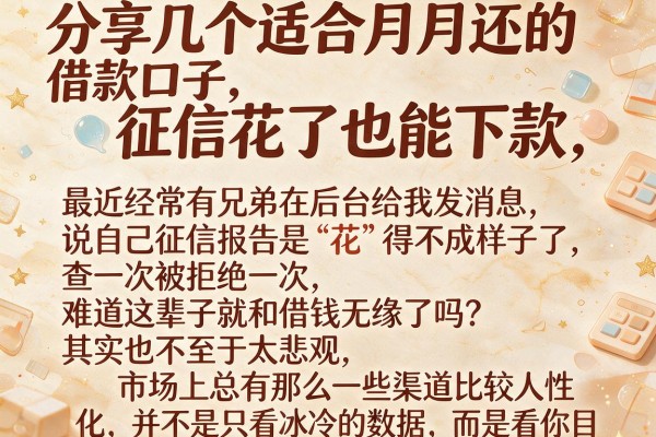 分享几个适合月月还的借款口子，征信花了也能下款