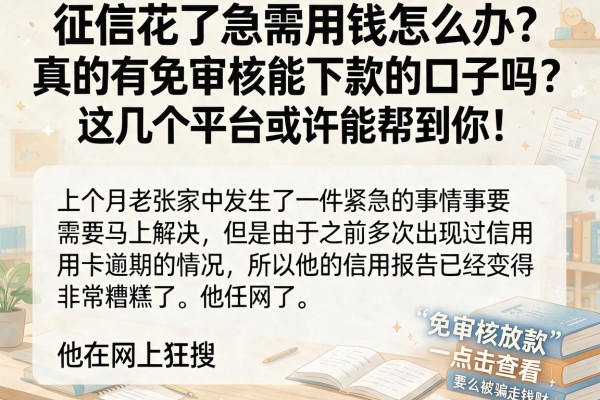 征信花了急需用钱怎么办？真的有免审核能下款的口子吗？这几个平台或许能帮到你！