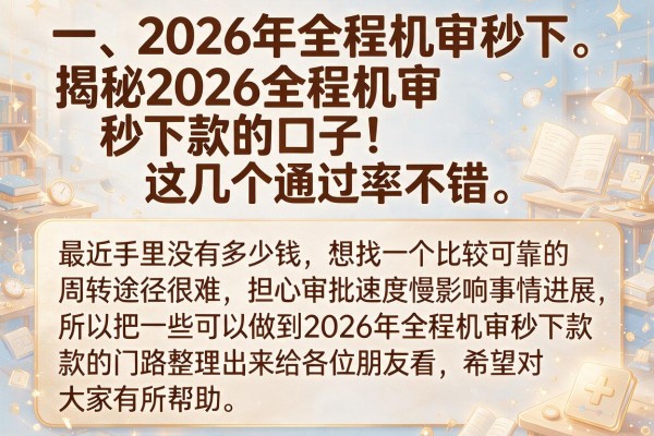 揭秘2026全程机审秒下款的口子，这几个通过率不错