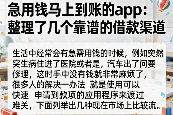 急用钱马上到账的app：整理了几个靠谱的借款渠道