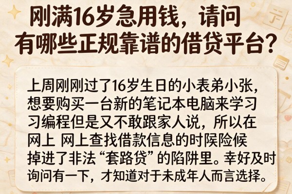 刚满16岁急用钱，请问有哪些正规靠谱的借贷平台？