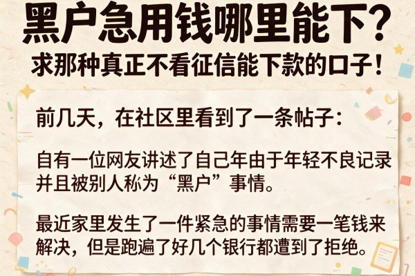 黑户急用钱哪里能下？求那种真正不看征信能下款的口子！