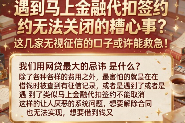 遇到马上金融代扣签约无法关闭的糟心事？这几家无视征信的口子或许能救急！
