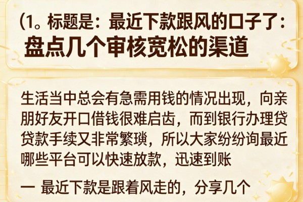 最近下款跟风的口子了：盘点几个审核宽松的渠道
