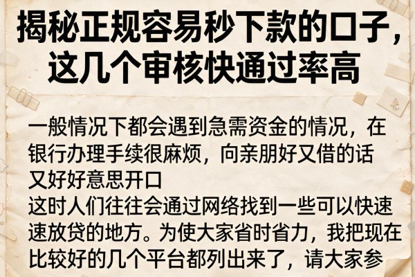 揭秘正规容易秒下款的口子，这几个审核快通过率高