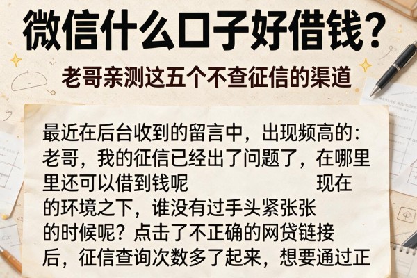微信什么口子好借钱?老哥亲测这五个不查征信的渠道