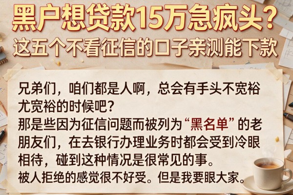 黑户想贷款15万急疯头?这五个不看征信的口子亲测能下款
