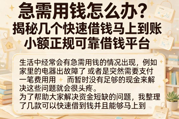 急需用钱怎么办？揭秘几个快速借钱马上到账小额正规可靠借钱平台