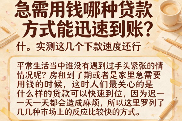 急需用钱哪种贷款方式能迅速到账？实测这几个下款速度还行