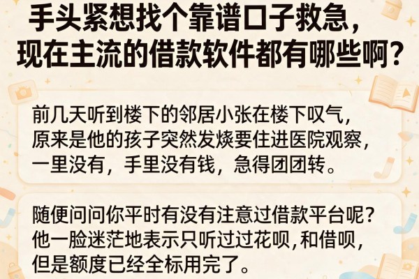 手头紧想找个靠谱口子救急，现在主流的借款软件都有哪些啊？
