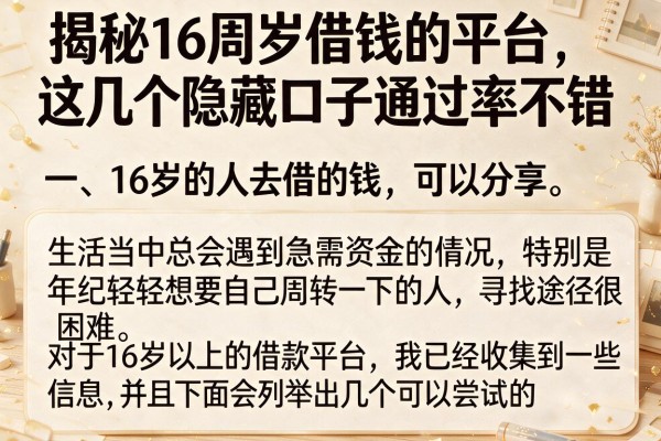 揭秘16周岁借钱的平台，这几个隐藏口子通过率不错