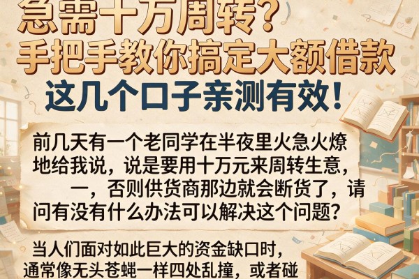 急需十万周转？手把手教你搞定大额借款，这几个口子亲测有效！