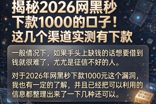 揭秘2026网黑秒下款1000的口子，这几个渠道实测有下款
