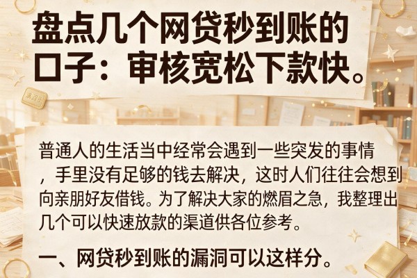 盘点几个网贷秒到账的口子，审核宽松下款快