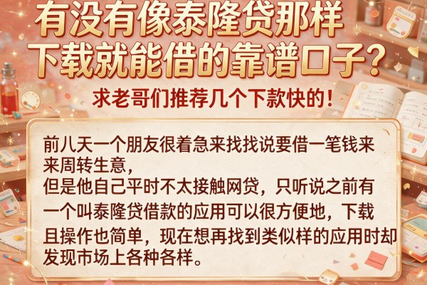 有没有像泰隆贷那样下载就能借的靠谱口子？求老哥们推荐几个下款快的！