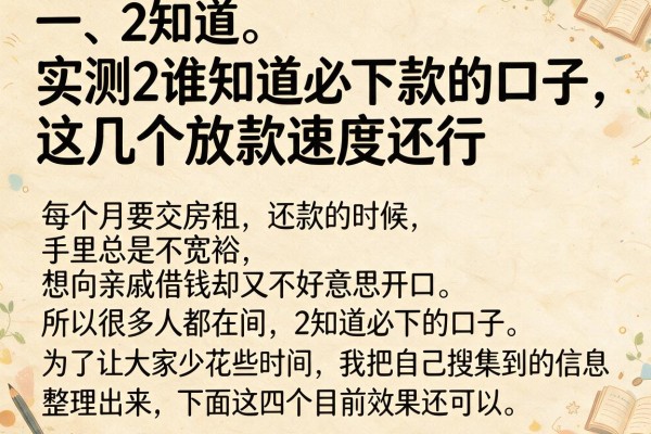 实测2谁知道必下款的口子，这几个放款速度还行