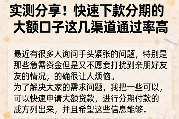 实测分享:快速下款分期的大额口子这几渠道通过率高
