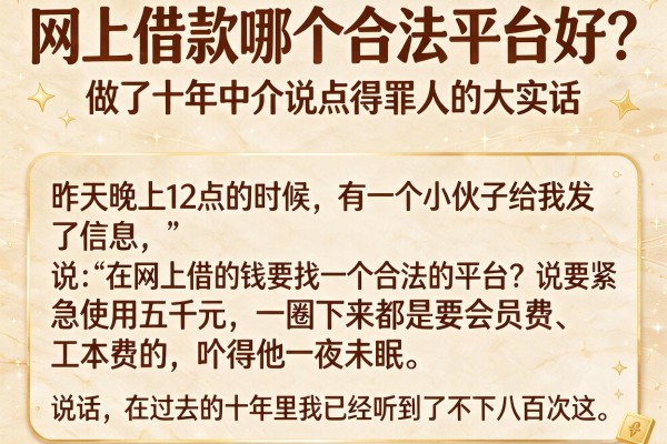 网上借款哪个合法平台好？做了十年中介说点得罪人的大实话