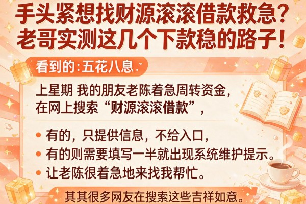 手头紧想找财源滚滚借款救急？老哥实测这几个下款稳的路子！